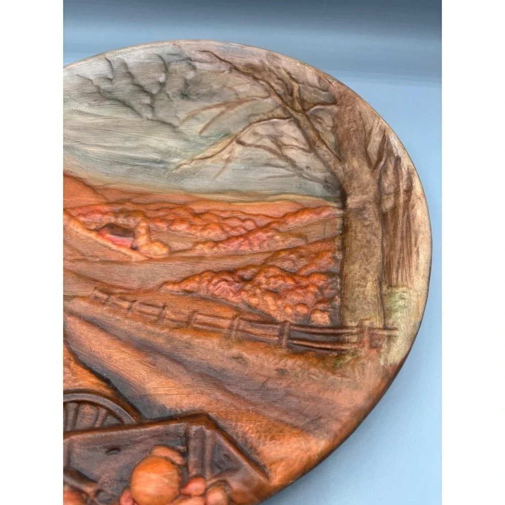 Vtg 2 Pc‎ Byron Mold Seasons Fall Hand Painted 3D Autumn Winter Scene Wall Decor